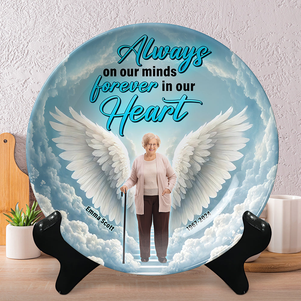 Always on Our Minds, Forever in Our Hearts - Personalized Round Plate for Loved Ones Ceramic Round Plate PopCulturePrints