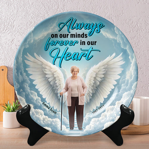 Always on Our Minds, Forever in Our Hearts - Personalized Round Plate for Loved Ones Ceramic Round Plate PopCulturePrints