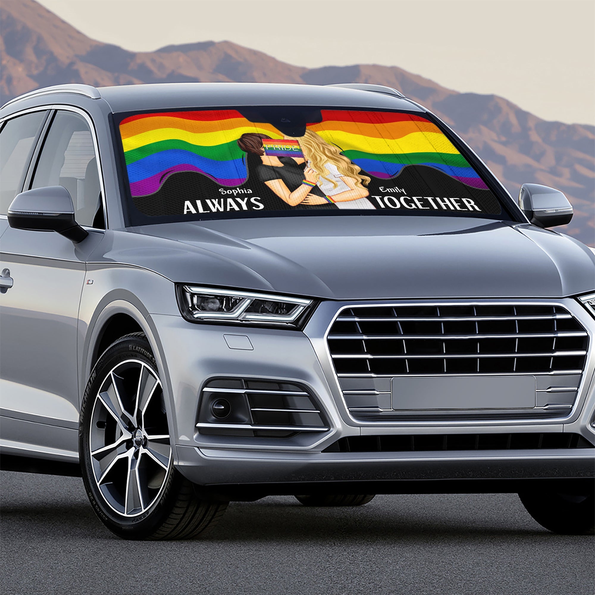 Personalized LGBT Couple Windshield Sunshade - Always Together Doormat PopCulturePrints