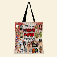 Load image into Gallery viewer, Embrace the Fright: Personalized Horror Mask Tote Bag - Perfect Gift for Movie Fans &amp; Halloween Lovers Tote Bags PopCulturePrints
