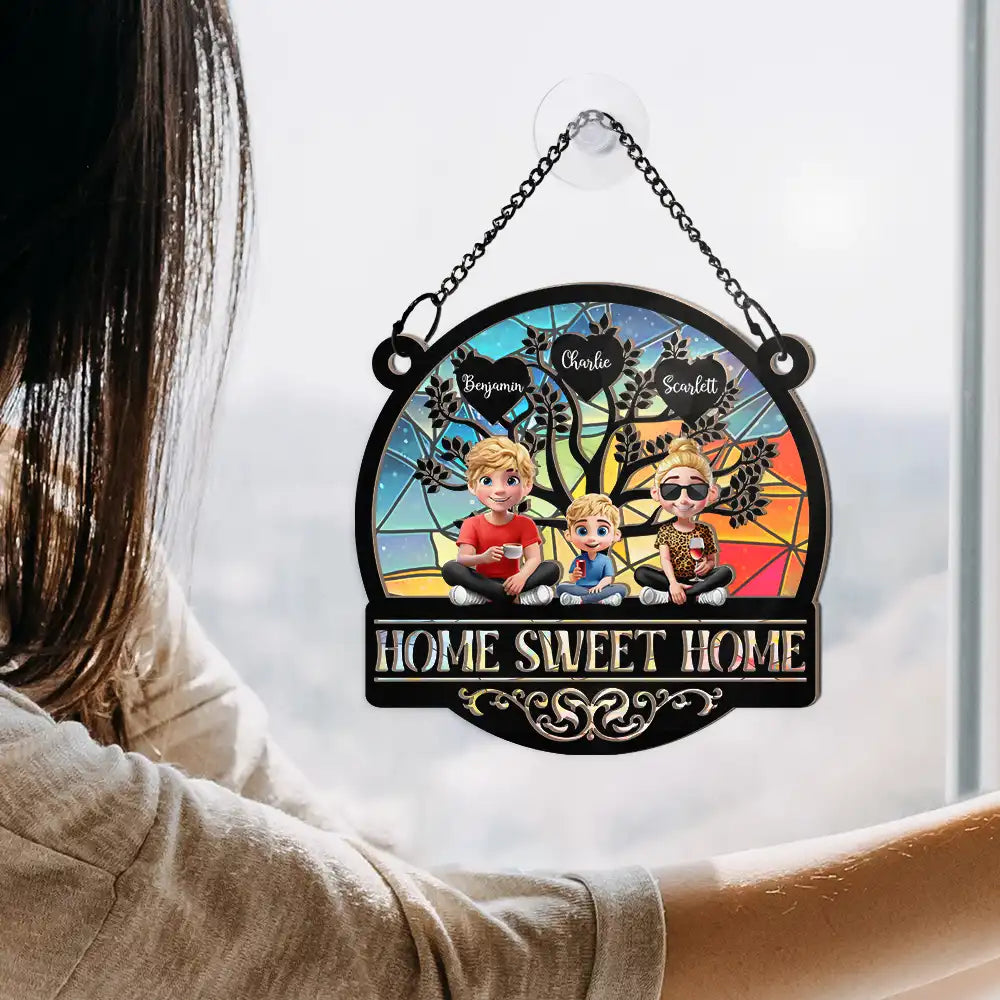 "Home Sweet Home: Celebrate Family Togetherness" - Personalized Window Hanging Suncatcher Ornament - Custom Gift for Family, Friends, and New Homeowners Suncatcher Ornament PopCulturePrints