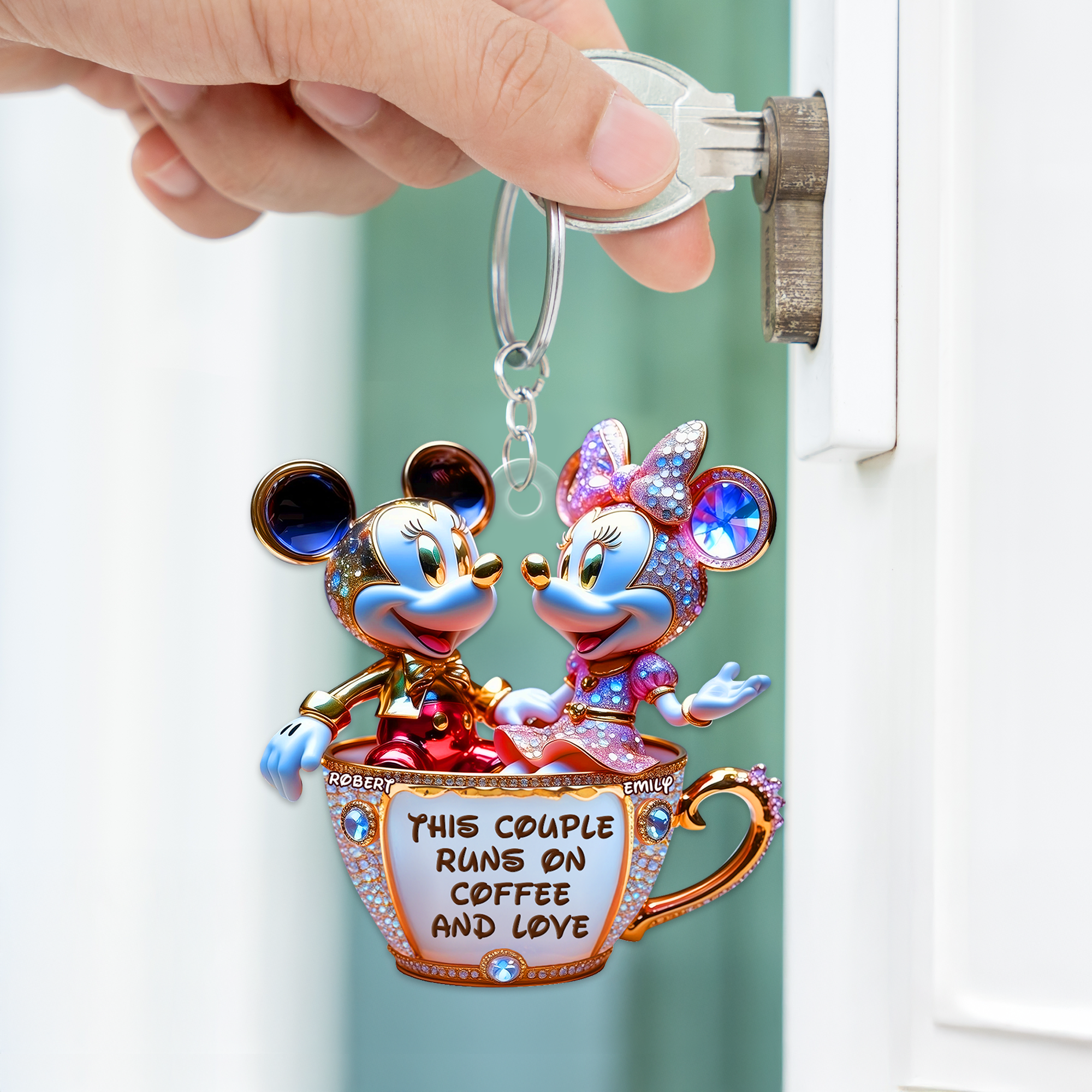 "This Couple Runs on Coffee and Love" - Personalized Mouse Couple Keychain for Couples Keychains PopCulturePrints