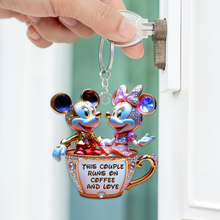 Load image into Gallery viewer, &quot;This Couple Runs on Coffee and Love&quot; - Personalized Mouse Couple Keychain for Couples Keychains PopCulturePrints

