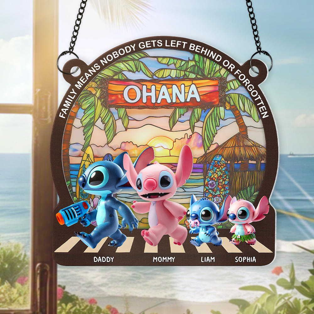 Family Means Nobody Gets Left Behind - Personalized Family Window Hanging Suncatcher Ornament Ornament PopCulturePrints