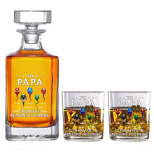 Load image into Gallery viewer, Gift for Dad: &#39;To Papa - From the Reasons You Drink&#39; Personalized Whiskey Decanter Set Whiskey Bottle PopCulturePrints
