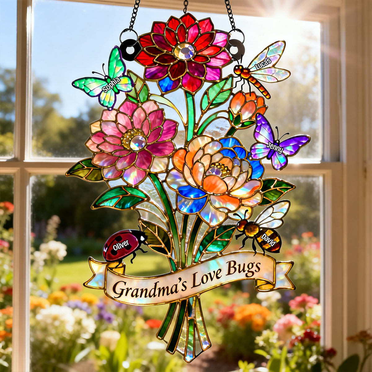 “Grandma's Love Bugs” - Personalized Suncatcher Ornament - Perfect Gift for Grandma, Mom, and Loved Ones Ornament PopCulturePrints