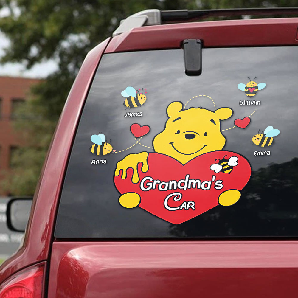 Personalized Grandma's Car Decal with Cute Bear and Bees Decal Sticker PopCulturePrints