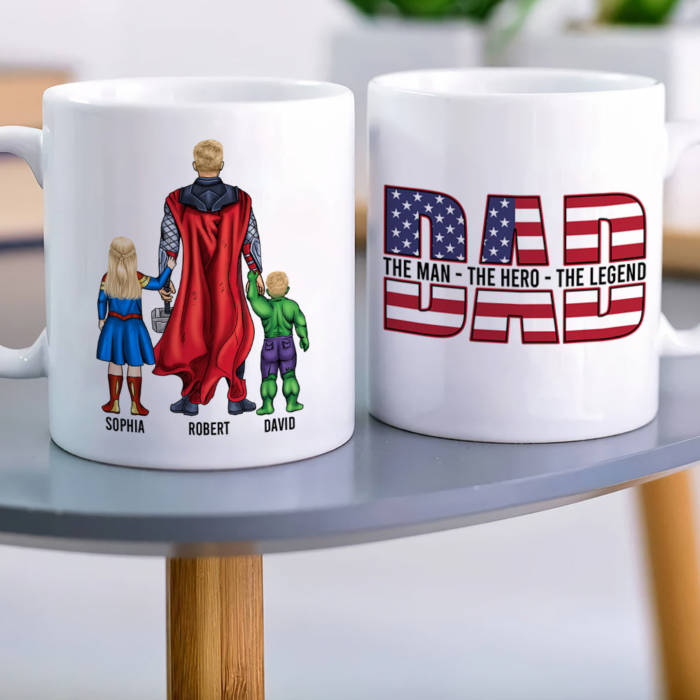 Personalized Superhero Dad Coffee Mug - The Man, The Hero, The Legend Coffee Mug PopCulturePrints