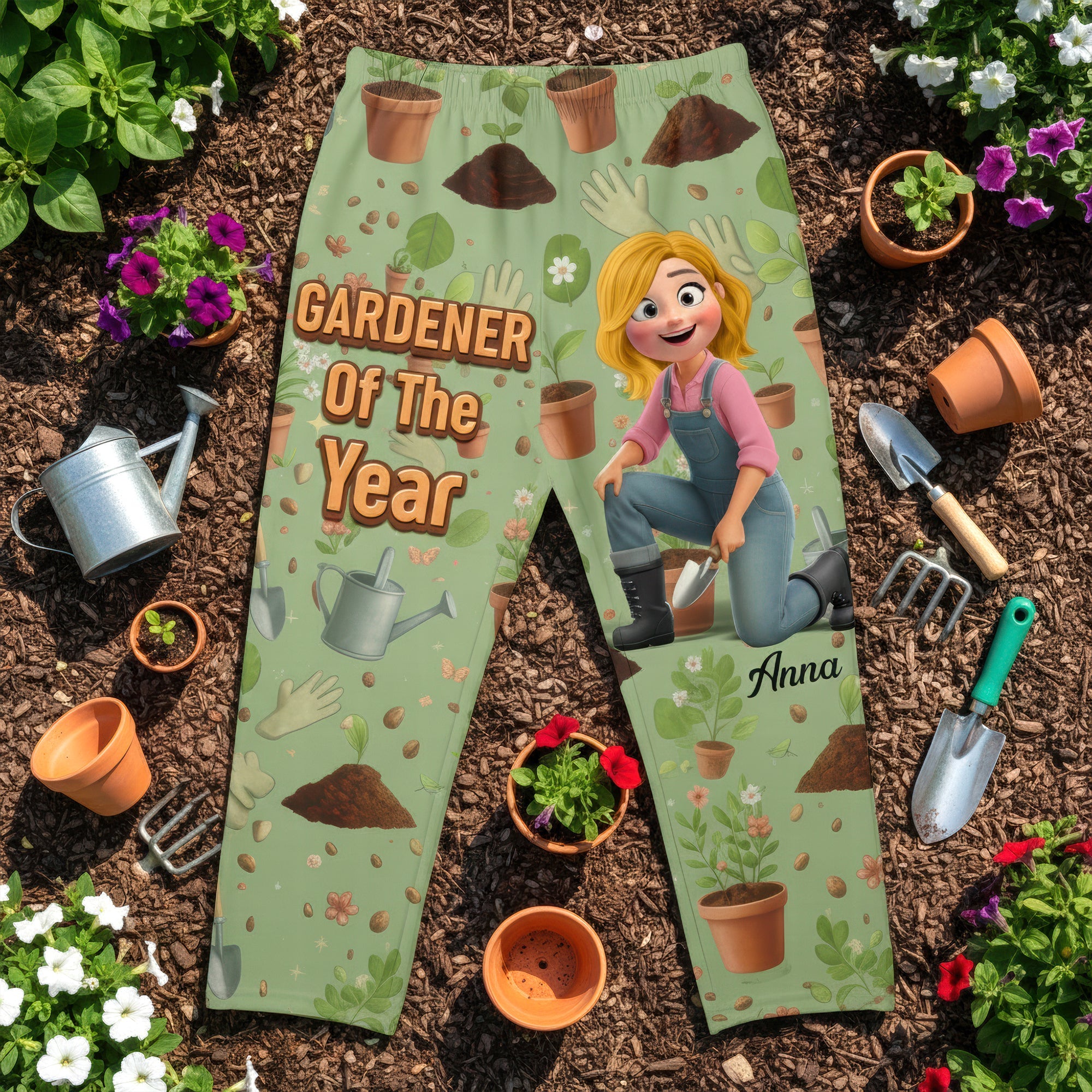 "Celebrate the Bloom!" - Personalized Garden Girl Pajama Pants - Gift for Gardeners and Plant Lovers Pajama Pant PopCulturePrints