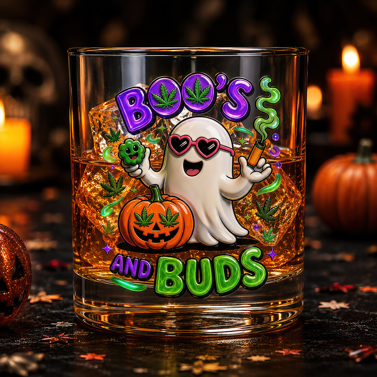 Boo's and Buds: Personalized Halloween Round Glass - Perfect Gift for Stoners and Ghost Lovers Glass PopCulturePrints