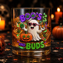 Load image into Gallery viewer, Boo's and Buds: Personalized Halloween Round Glass - Perfect Gift for Stoners and Ghost Lovers Glass PopCulturePrints
