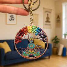 Load image into Gallery viewer, Embrace Peace: Spiritual Balance Keychain - Personalized Gifts for Yoga Lovers Keychains PopCulturePrints
