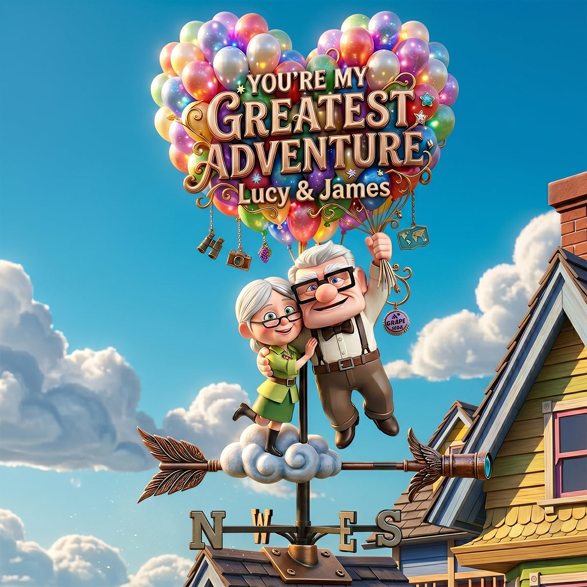 You're My Greatest Adventure - Flying Couple Metal Weather Vane Metal Signs PopCulturePrints