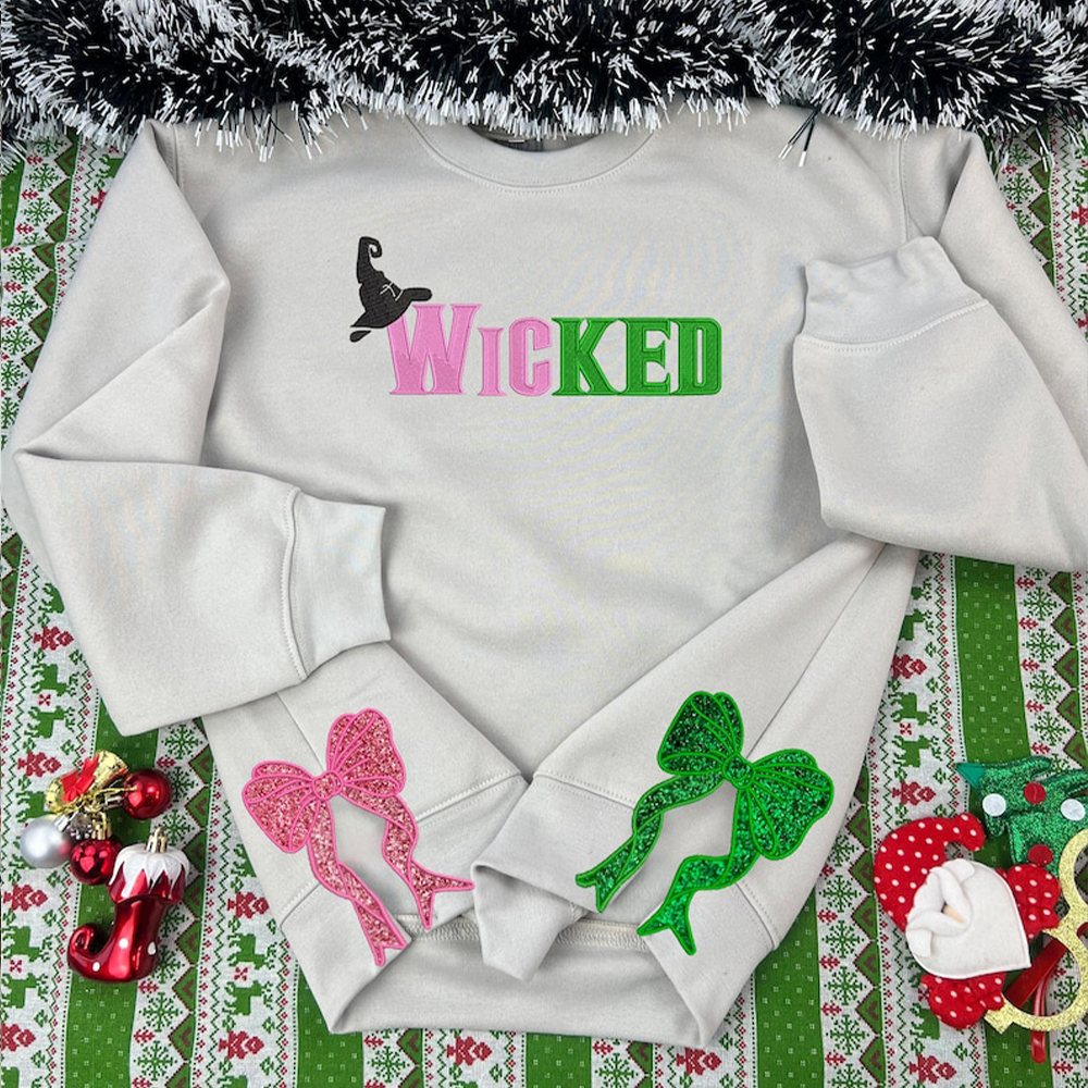 Wicked Christmas Embroidered Sweatshirt with Glitter Bows