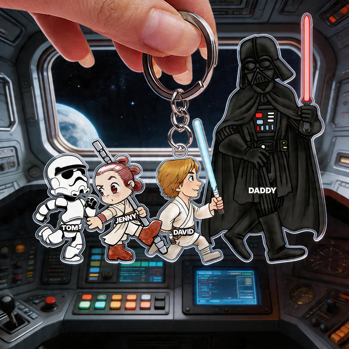 “The Force Is Strong with Our Family” - Strong Dad and Kids Acrylic Keychain - Personalized Gift for Dad, Grandpa, and Kids Keychains PopCulturePrints