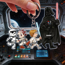Load image into Gallery viewer, “The Force Is Strong with Our Family” - Strong Dad and Kids Acrylic Keychain - Personalized Gift for Dad, Grandpa, and Kids Keychains PopCulturePrints
