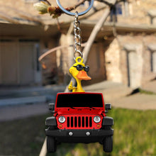 Load image into Gallery viewer, Cool Duck in Red Jeep Keychain
