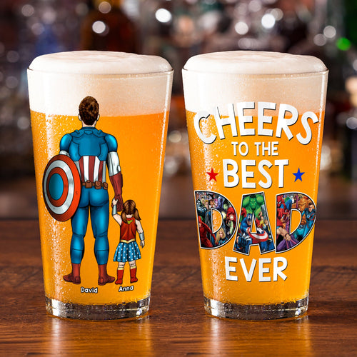 Personalized Super Dad Beer Glass - Custom Father's Day Gift Beer Glasses PopCulturePrints