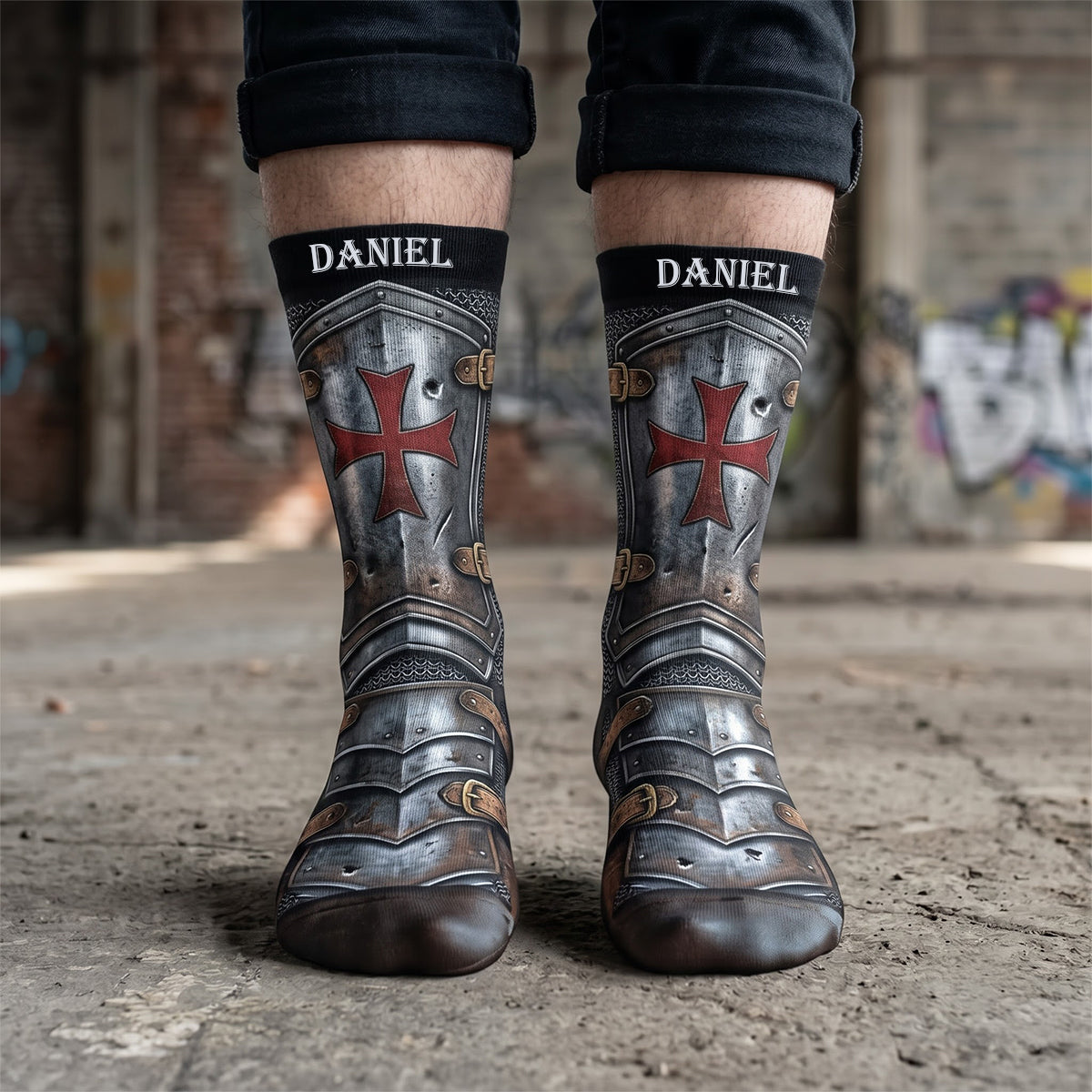 "Step into Adventure with Faux Knight Templar Socks" - Personalized Gift for Any Occasion Socks PopCulturePrints