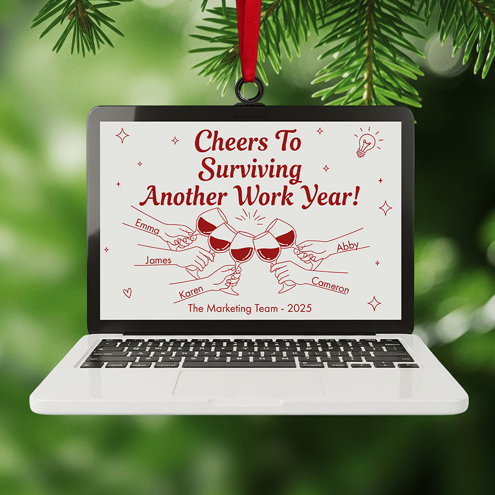 Cheers To Surviving Another Work Year! - Personalized Acrylic Christmas Ornament for Coworkers Ornament PopCulturePrints