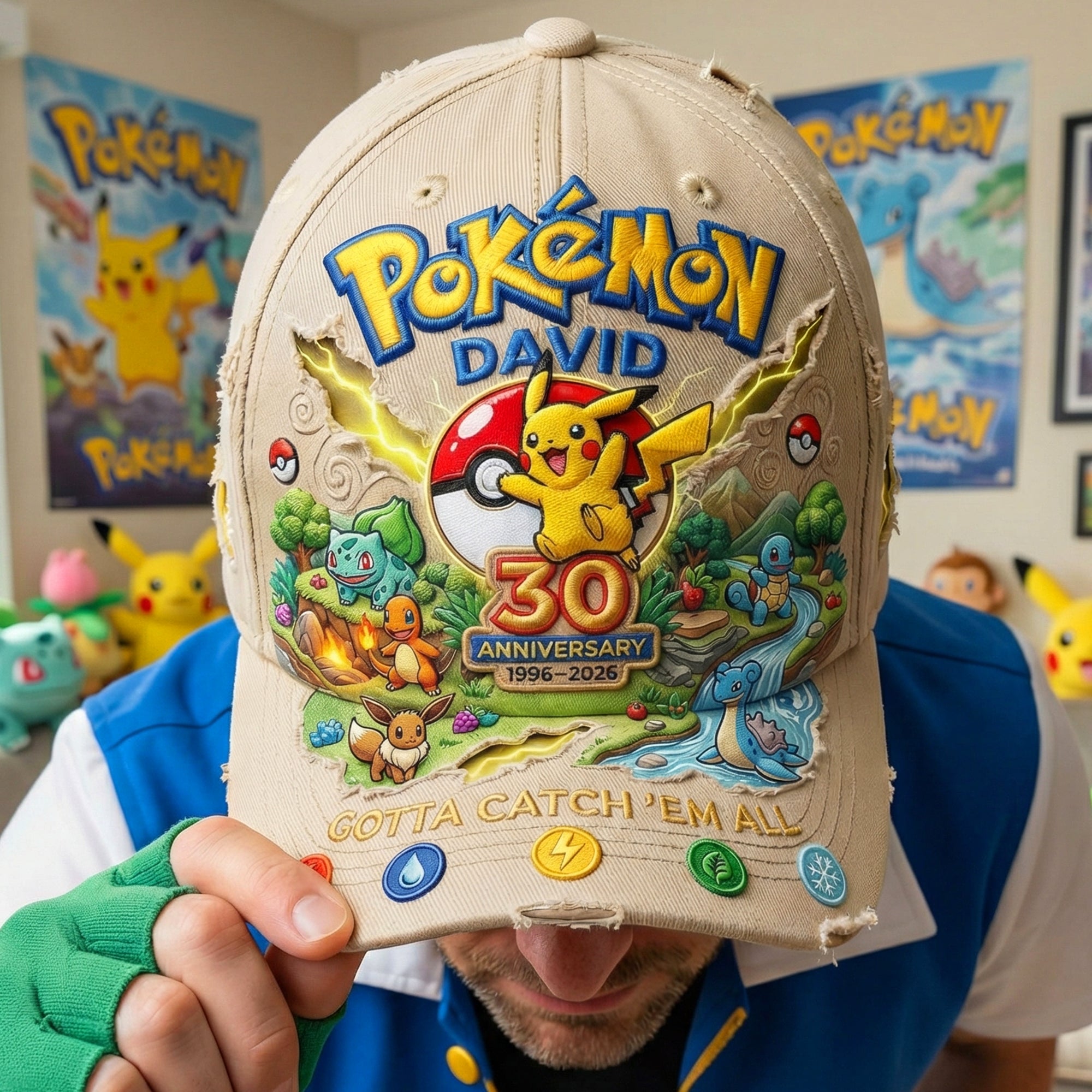 Celebrate 30 Years of Adventure – Personalized Monster Trainer Cap - Unique Gift for Pokemon Fans Caps PopCulturePrints