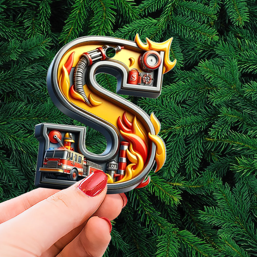 Personalized Fire Truck Christmas Ornament - Custom Alphabet Gift