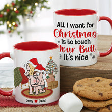 Load image into Gallery viewer, Personalized Funny Couple Christmas Mug - Touch Your Butt Design
