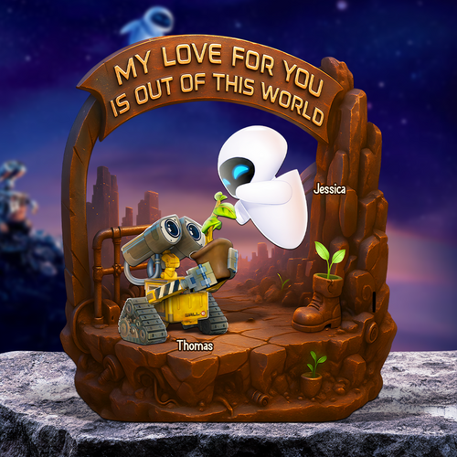My Love For You Is Out Of This World - Personalized Robot Couple Plaque Shaped Plaques PopCulturePrints