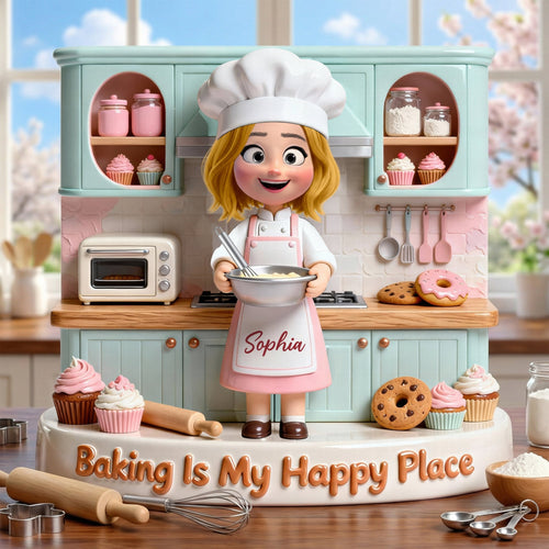 Baking Girl Acrylic Plaque: 'Baking Is My Happy Place' - Personalized Gift for Baking Lovers Shaped Plaques PopCulturePrints