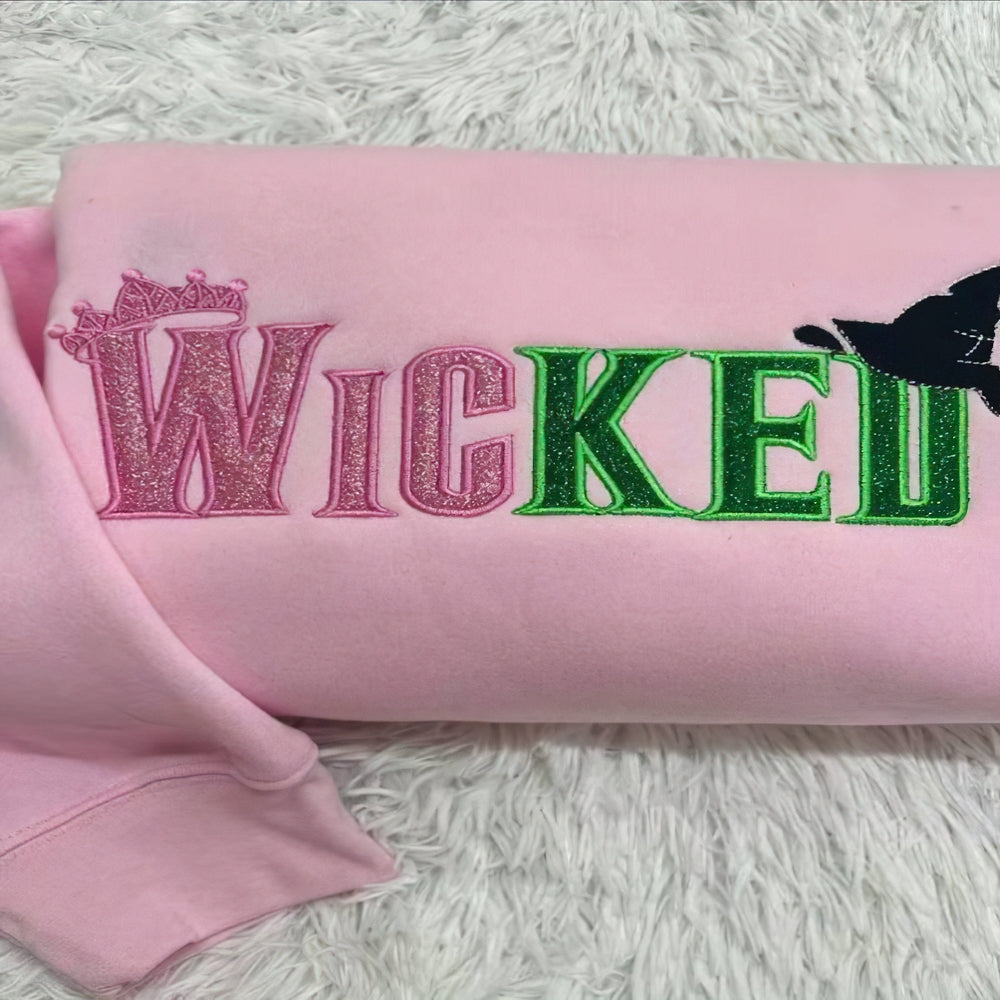 Wicked Glitter Embroidered Sweatshirt with Side Bow Shirts PopCulturePrints