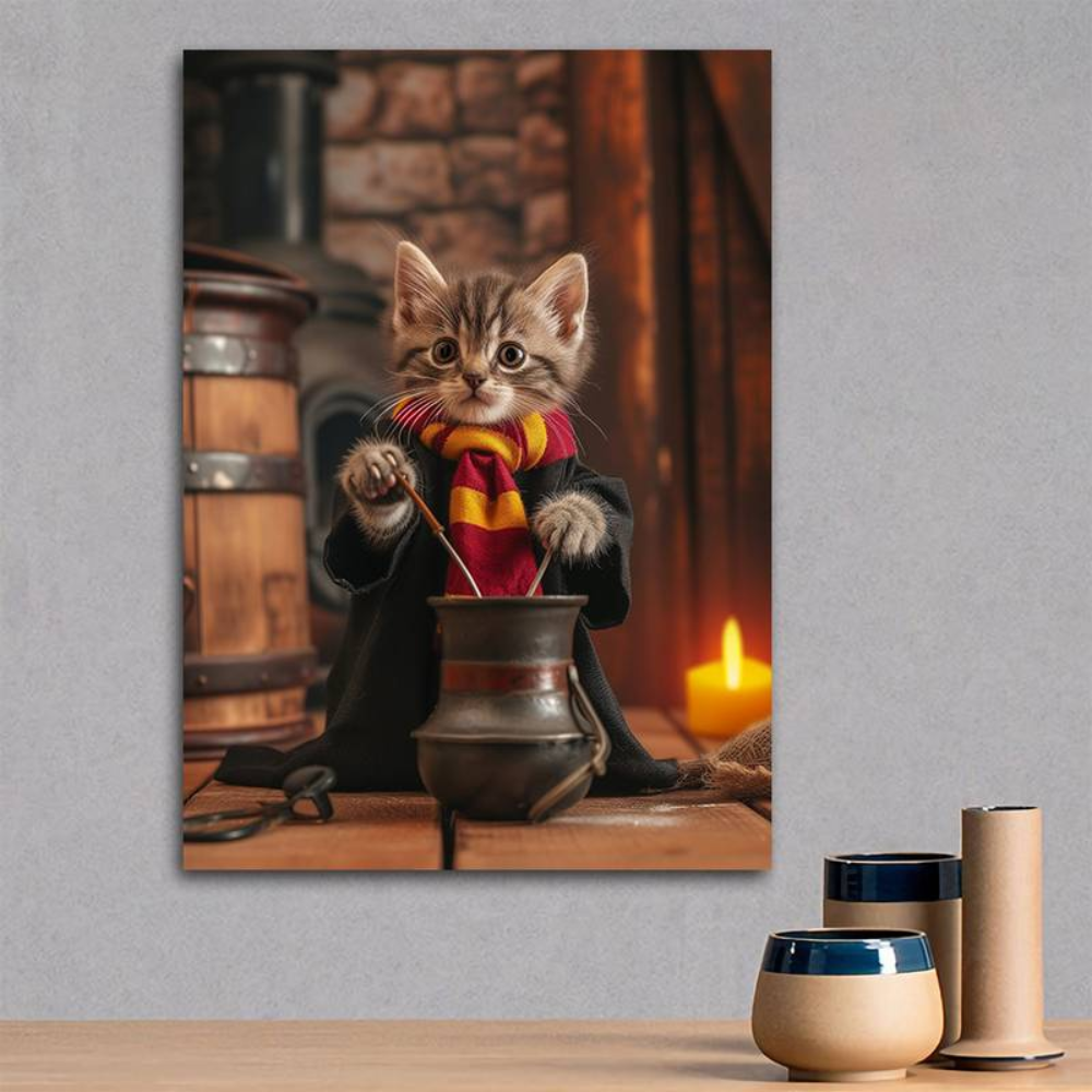 Witchy Cat Poster - Halloween Magic Art for Cat Lovers