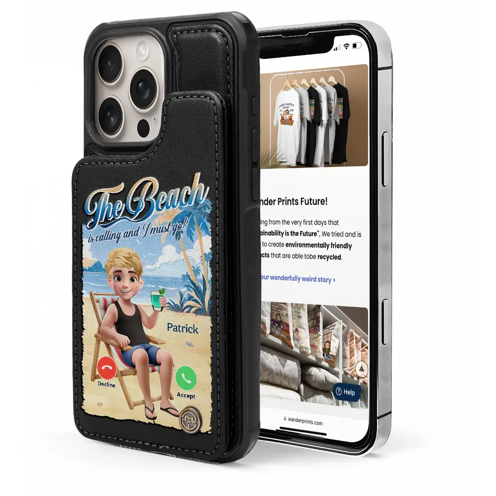 The Beach Is Calling - Personalized Leather Flip Wallet Phone Case Leather Flip Wallet Phone Case PopCulturePrints