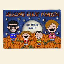 Load image into Gallery viewer, Personalized Family Halloween Doormat - Welcome Great Pumpkin
