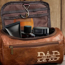 Load image into Gallery viewer, Dad, We Love You - Personalized Leather Toiletry Bag with Kids&#39; Names Leather Toiletry Bag PopCulturePrints
