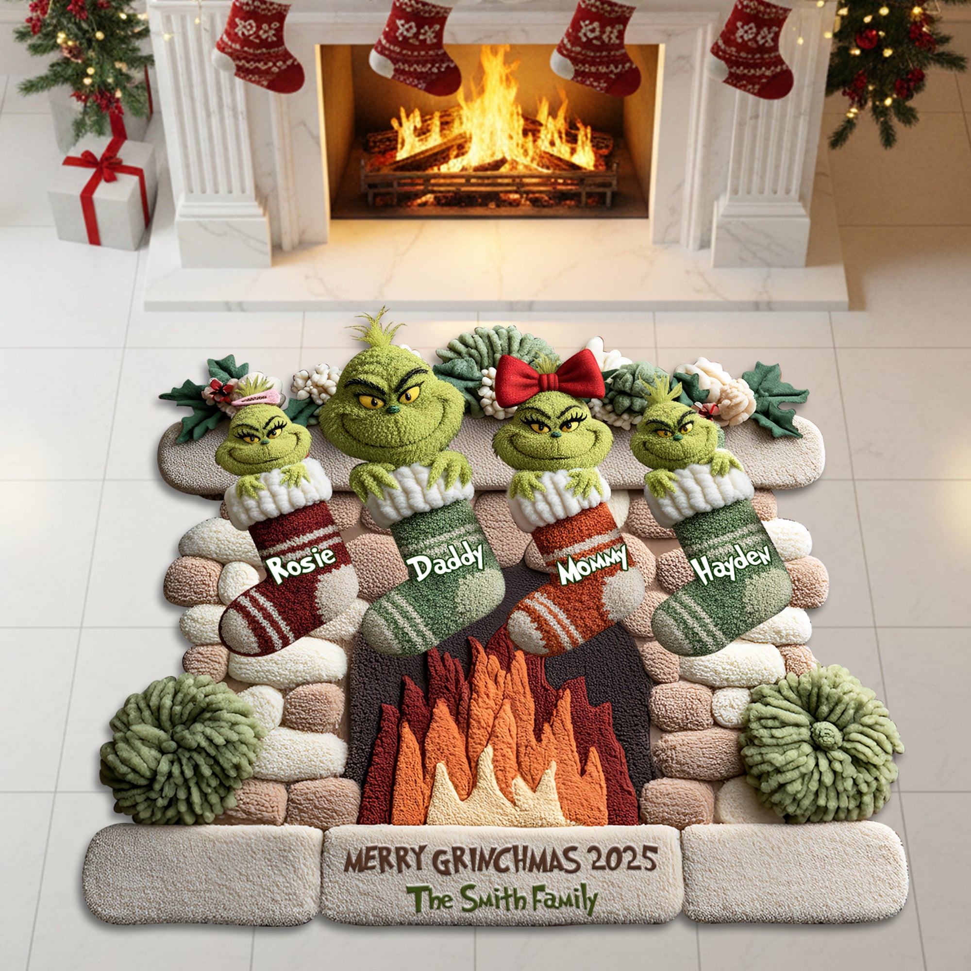 Merry Grinchmas Family Door Mat - Personalized Holiday Gift for Families Doormat PopCulturePrints