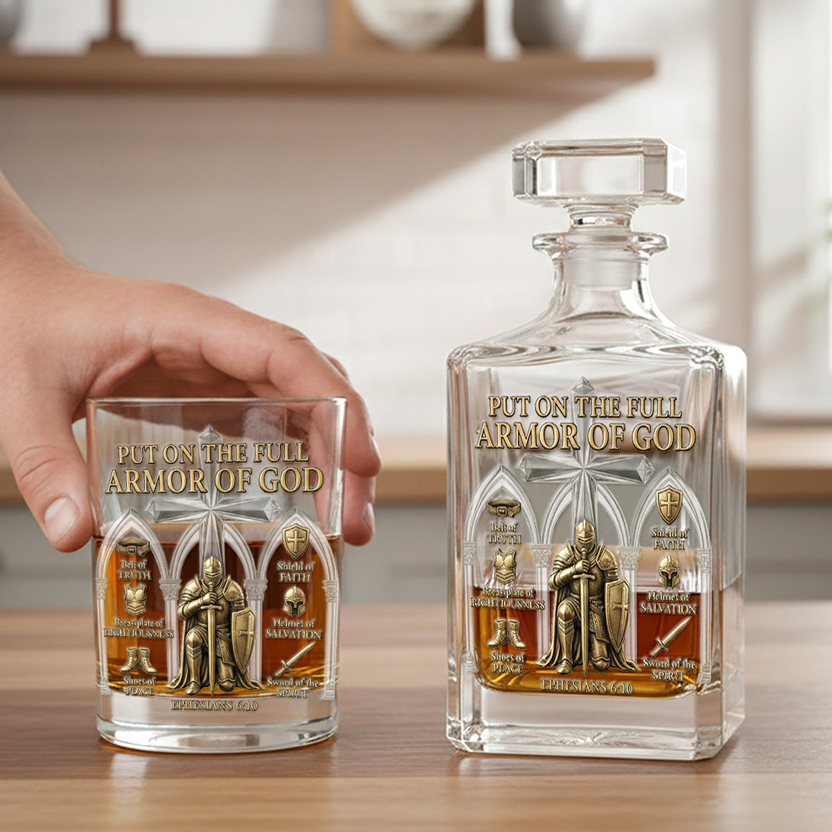 "Put on the Full Armor of God" - Personalized Decanter Set for Christian Believers Bottle PopCulturePrints