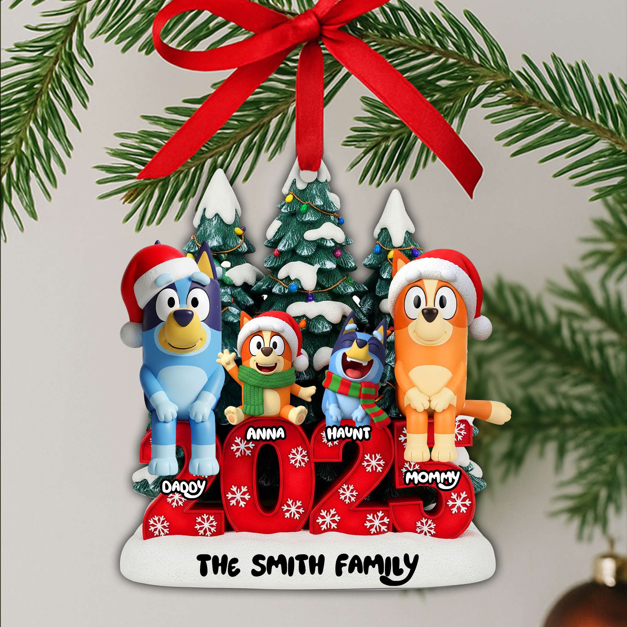 Joyful Puppy Family Ornament - Personalized Family Christmas Gift Ornament PopCulturePrints