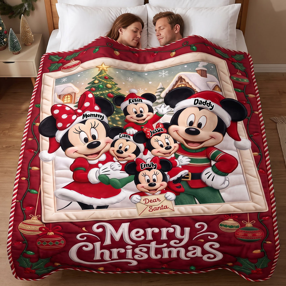 Creating Holiday Memories - Happy Little Cartoon Family Portrait Blanket - Personalized Gift for Family