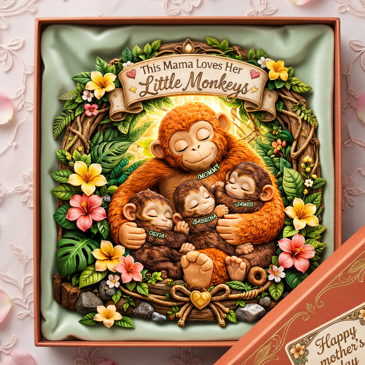 Personalized Love: Mom And Her Little Monkeys Acrylic Plaque - Unique Gift for Mom, Grandma & More Shaped Plaques PopCulturePrints