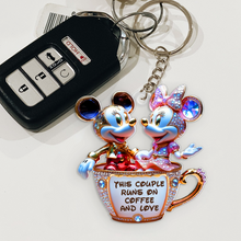 Load image into Gallery viewer, &quot;This Couple Runs on Coffee and Love&quot; - Personalized Mouse Couple Keychain for Couples Keychains PopCulturePrints

