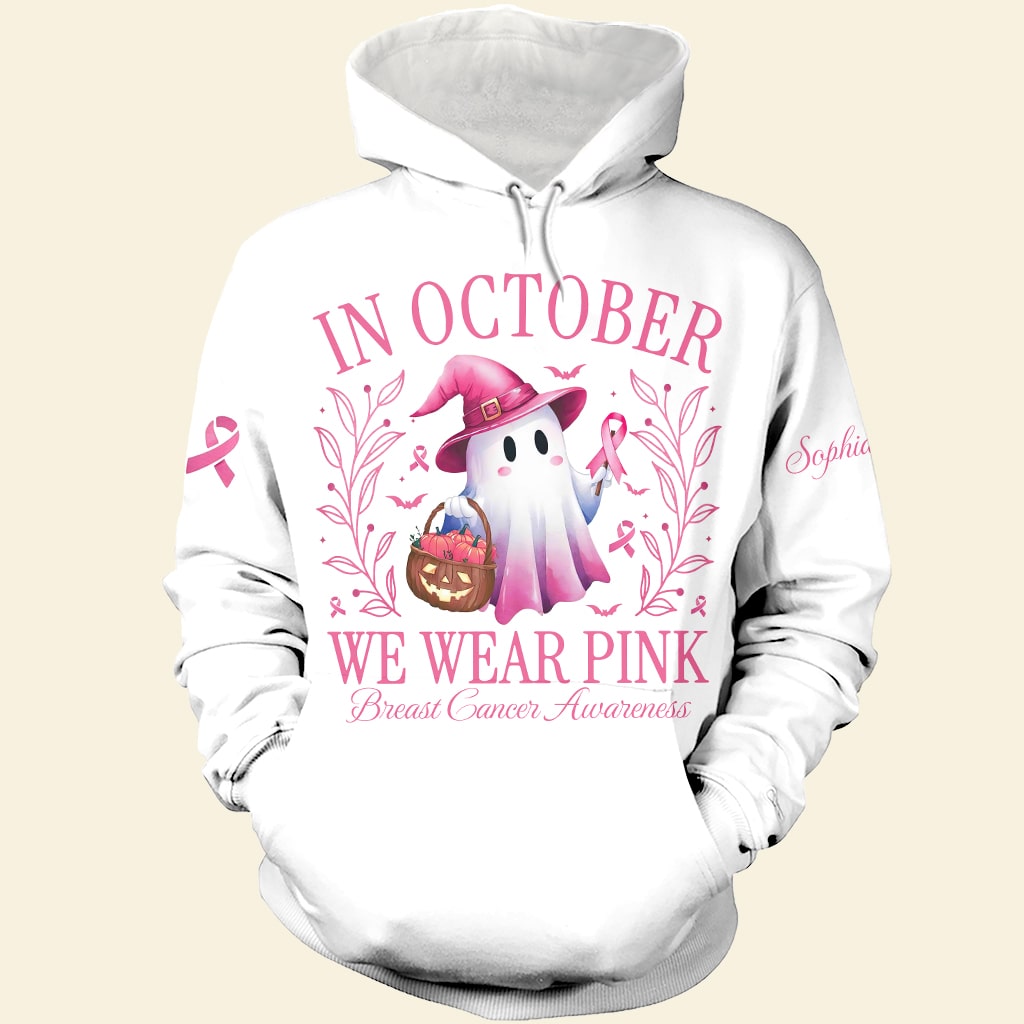 Personalized In October We Wear Pink Ghost Breast Cancer Awareness Shirt