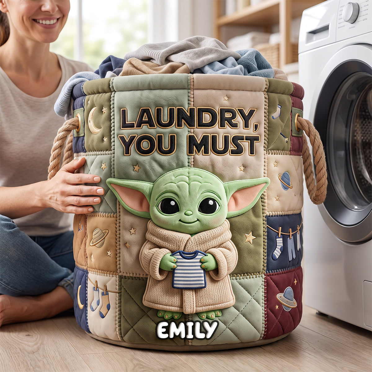 Laundry, You Must - Cute Alien Quilted Laundry Basket - Personalized Gift Laundry Basket PopCulturePrints