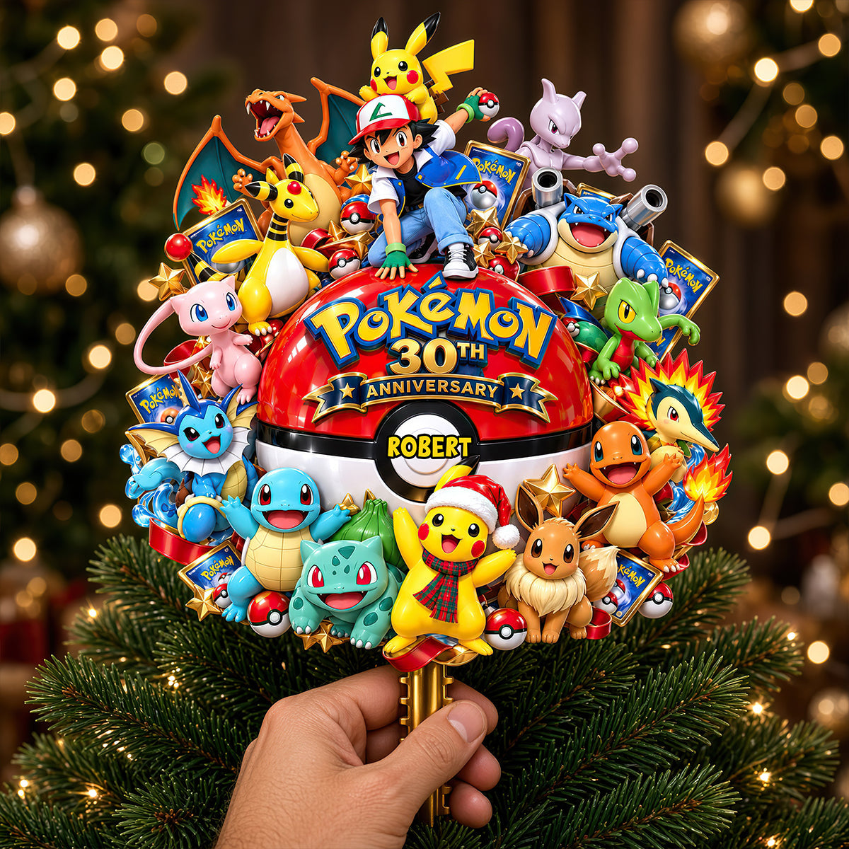 Celebrate 30 Years of Adventure - Personalized Pokémon Tree Topper Ornament PopCulturePrints