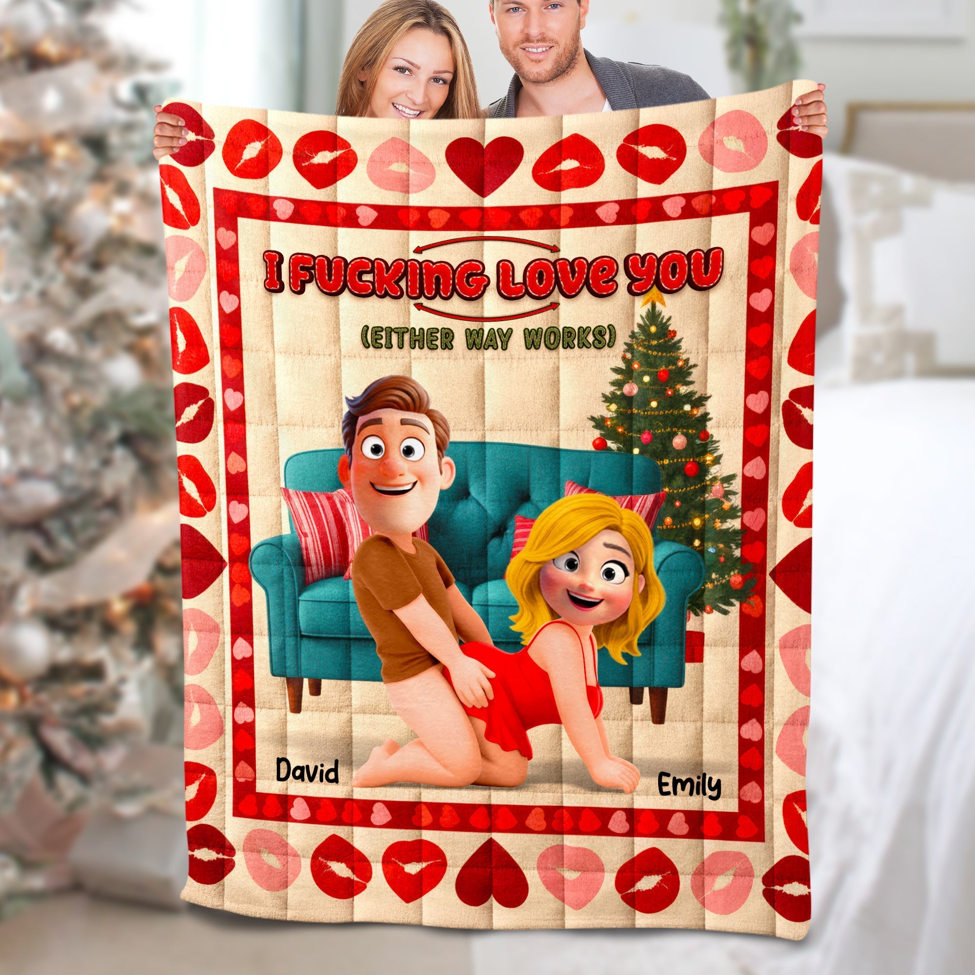 I F*CKING LOVE YOU - Personalized Naughty Couple Blanket Blanket PopCulturePrints
