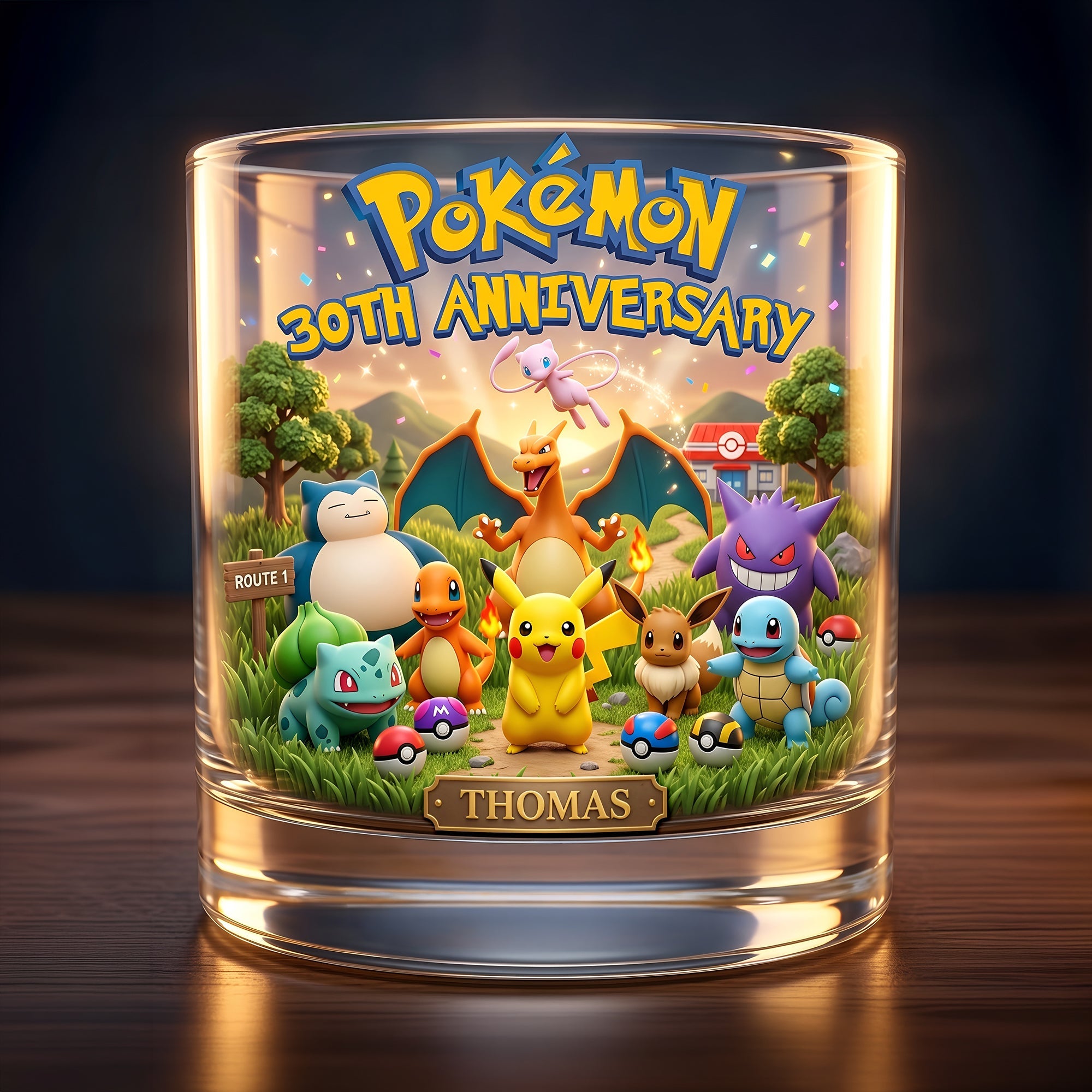 "Celebrate Friendship & Adventure - Personalized 30th Anniversary Drinking Glass for Pokémon Fans"