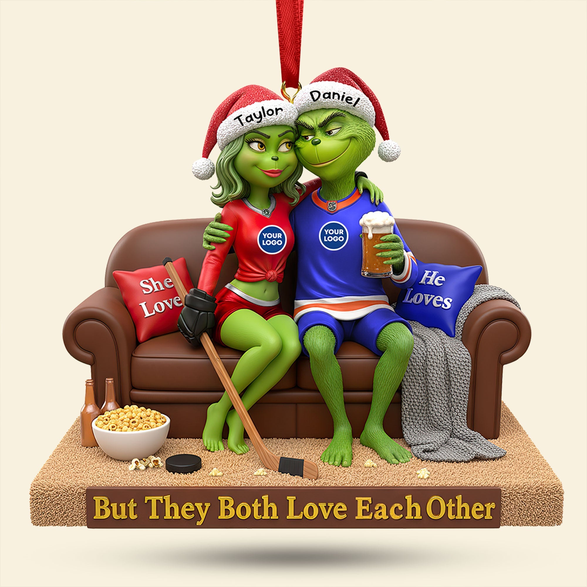 But They Both Love Each Other - Sporty Green Couple Christmas Ornament - Personalized Gifts for Couples Ornament PopCulturePrints
