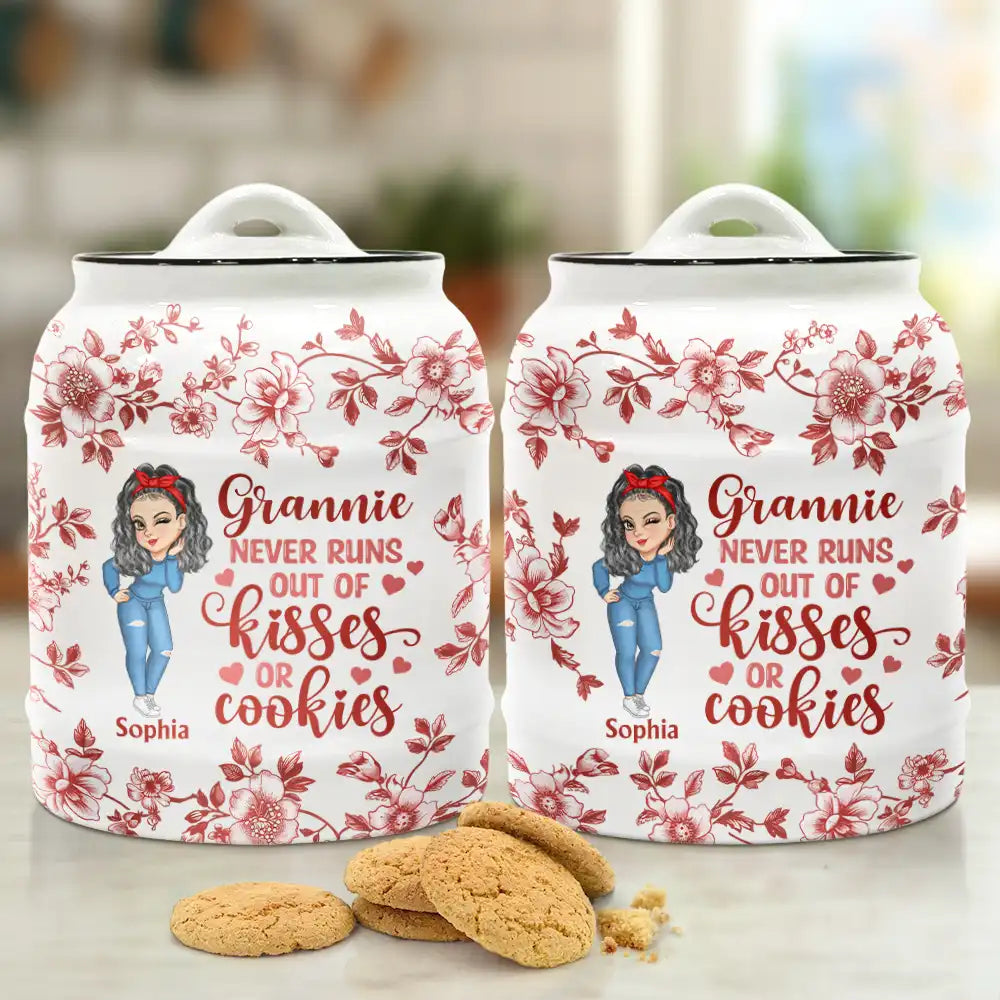 Grandma Never Runs Out Of Kisses Or Cookies - Personalized Cookie Jar for Grandma Cookie Jar PopCulturePrints