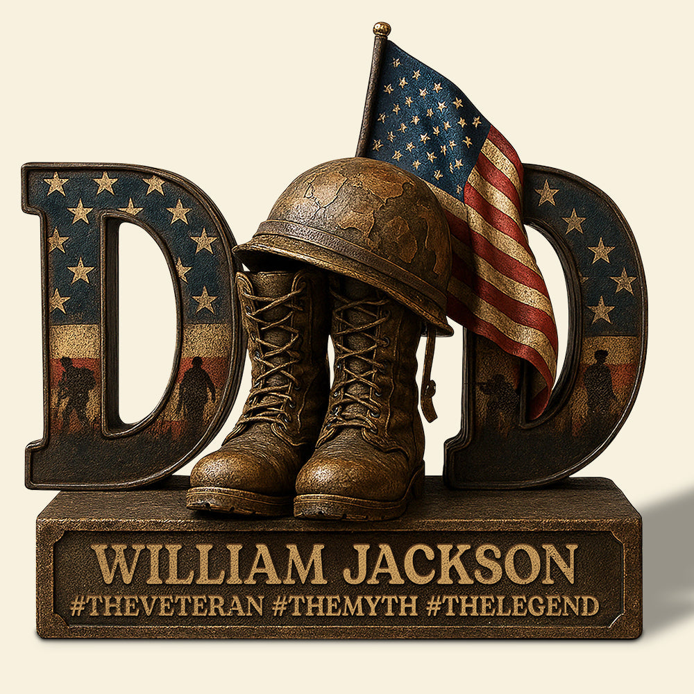 “A Hero's Legacy” - Veteran Dad Acrylic Plaque - Personalized Gifts for Dad, Grandpa, and Veterans Shaped Plaques PopCulturePrints