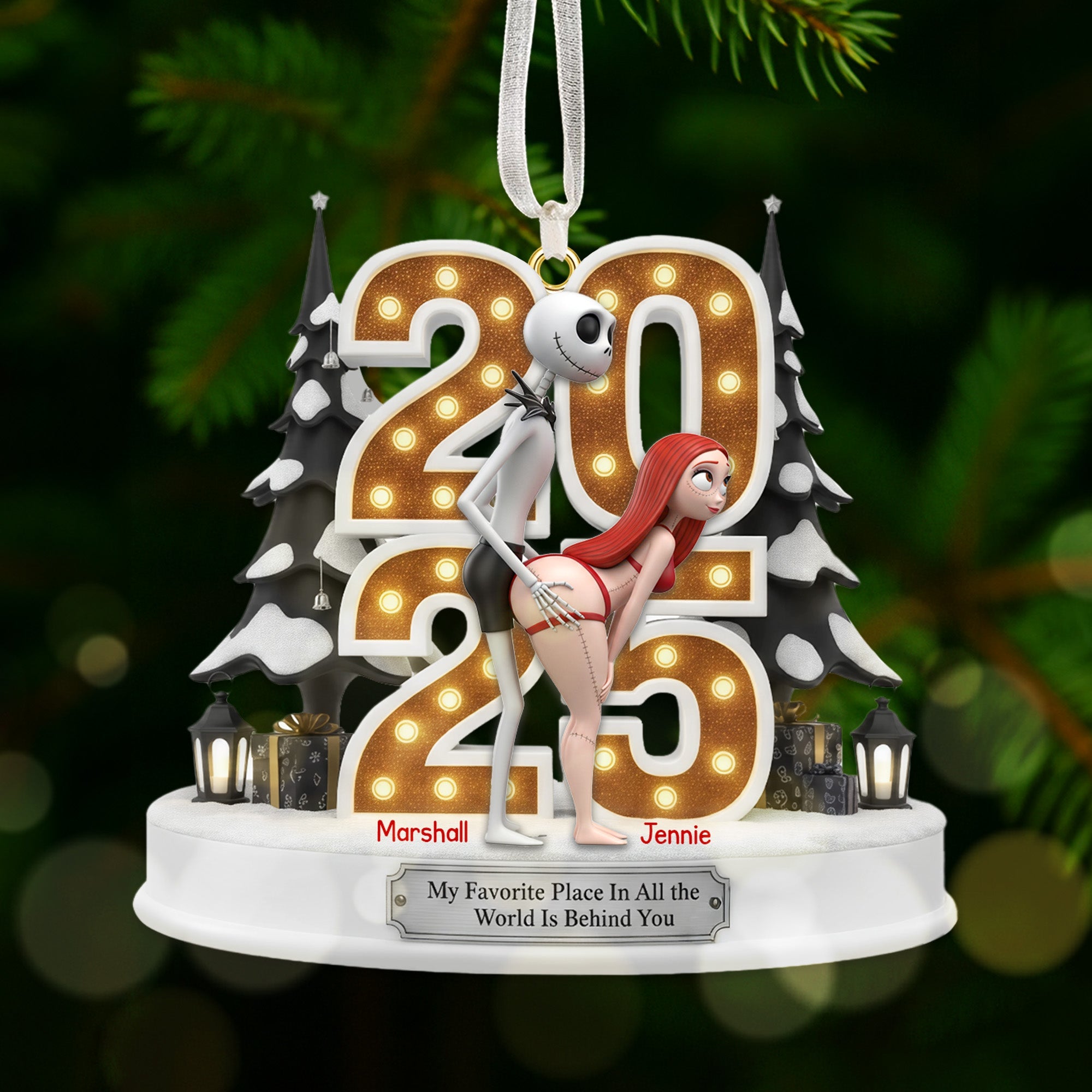My Favorite Place In All the World Is Behind You - Personalized Christmas Ornament for Couples Ornament PopCulturePrints