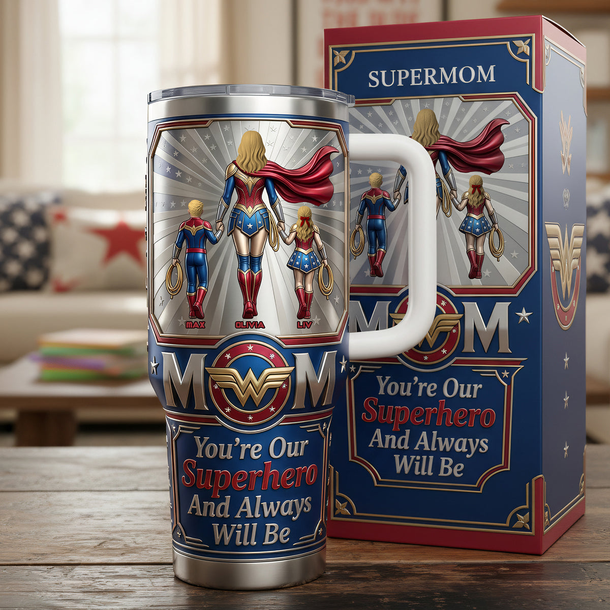 You're Our Superhero - Powerful Mom & Little Ones 40oz Tumbler - Personalized Gift For Mom Tumbler Cup PopCulturePrints